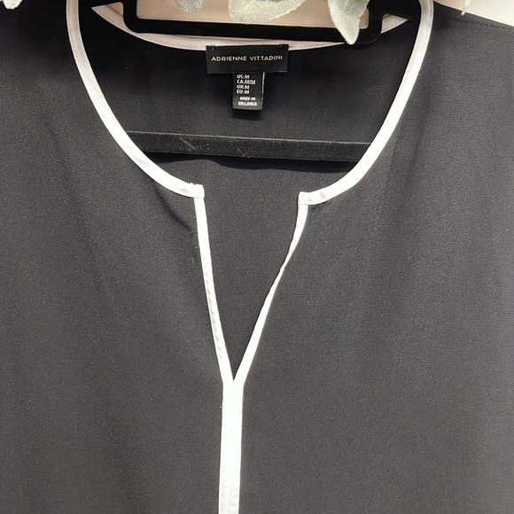 Adrienne Vittadini Long Sleeve Chiffon Blouse Black with White Trim M - Picture 2 of 16
